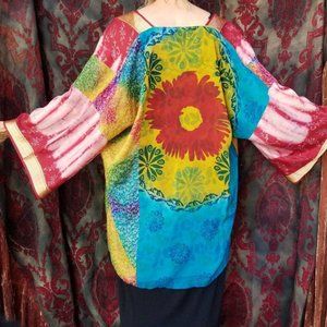 Boho Kimono Handmade Red Daisy tie dye caftan XL
